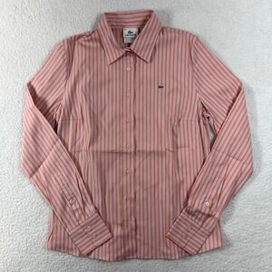 Lacoste Women's Orange Pink Striped Button Down Shirt Stretch US Size M (EU/8)